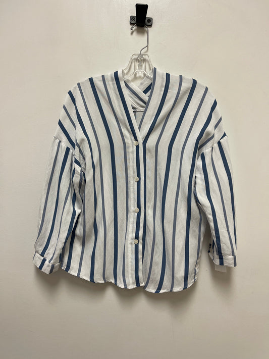 Blue & White Top Long Sleeve Clothes Mentor, Size S