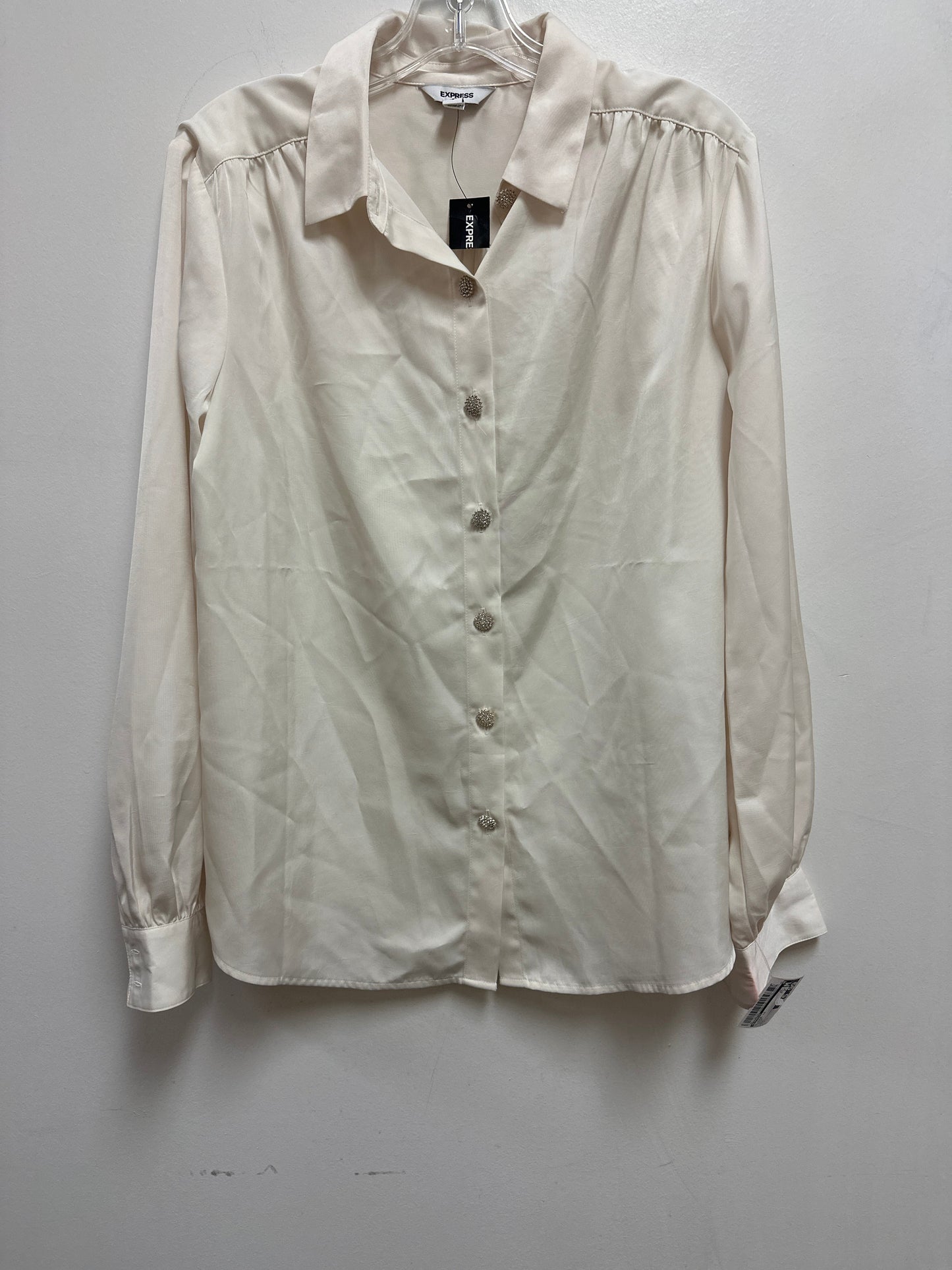 Blouse Long Sleeve By Express In Cream, Size: L