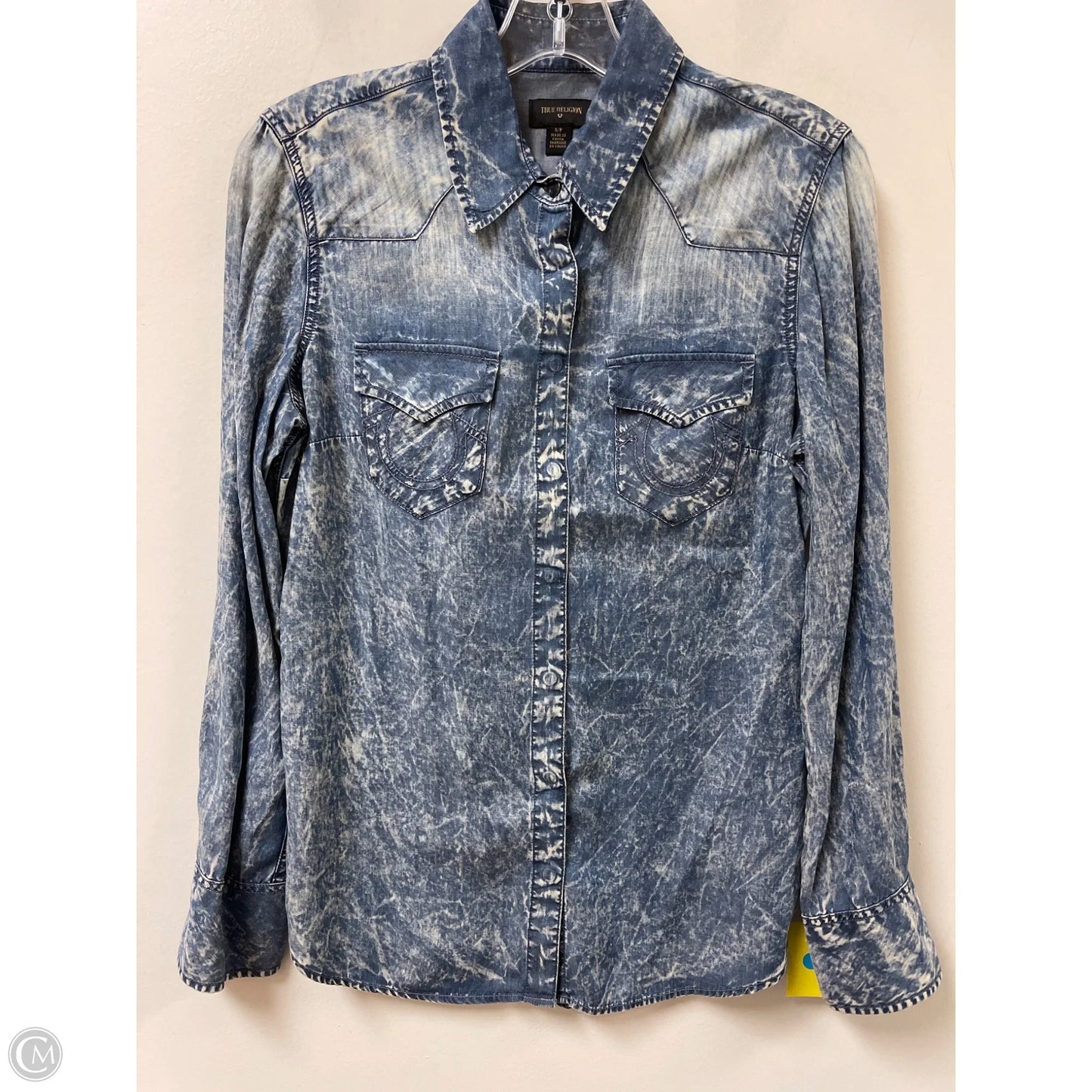Top Long Sleeve By True Religion In Blue Denim, Size: S