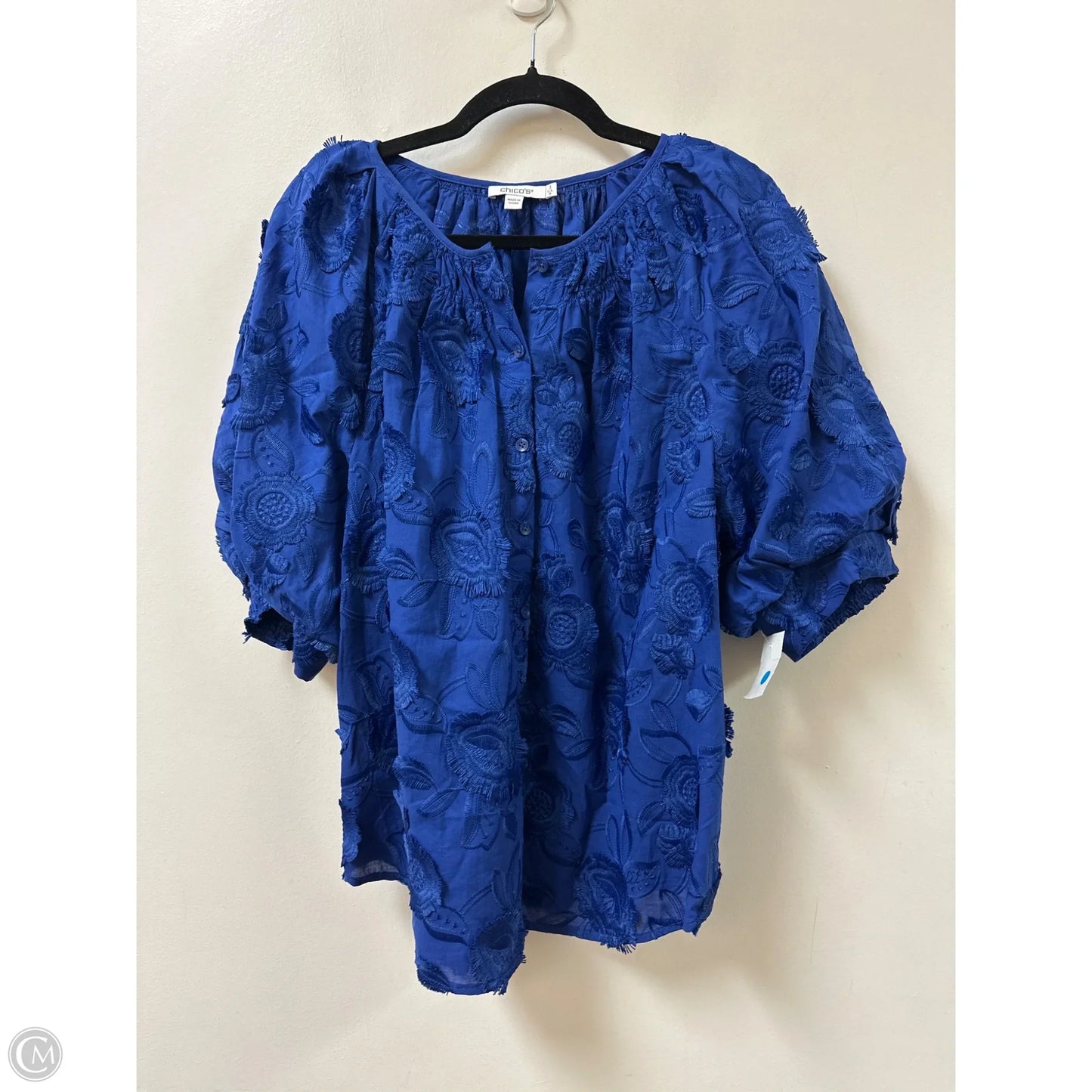 Blouse Short Sleeve By Chicos In Blue, Size: 1x