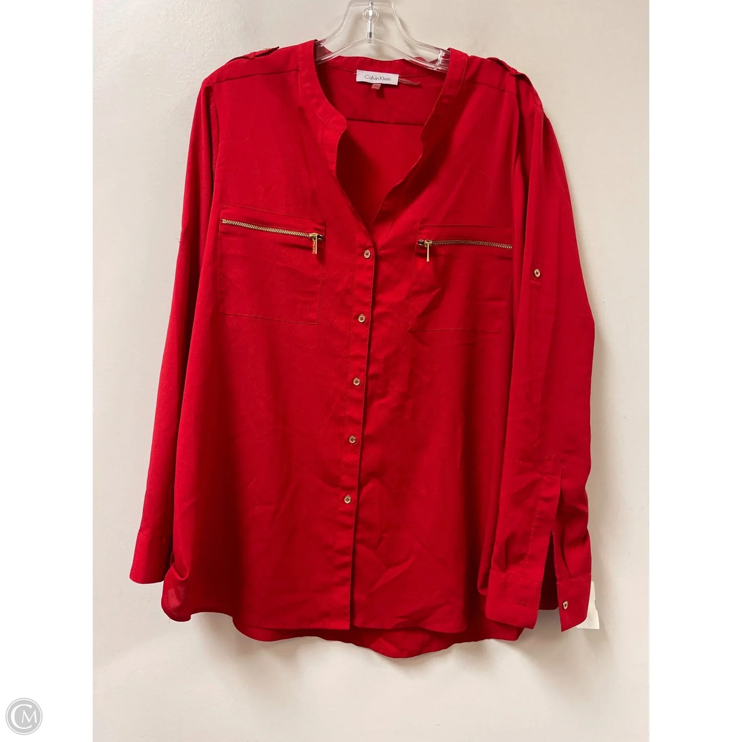 Top Long Sleeve By Calvin Klein In Red, Size: Xl