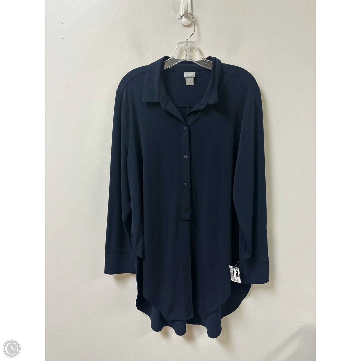 Blouse Long Sleeve By Chicos In Navy, Size: 1x