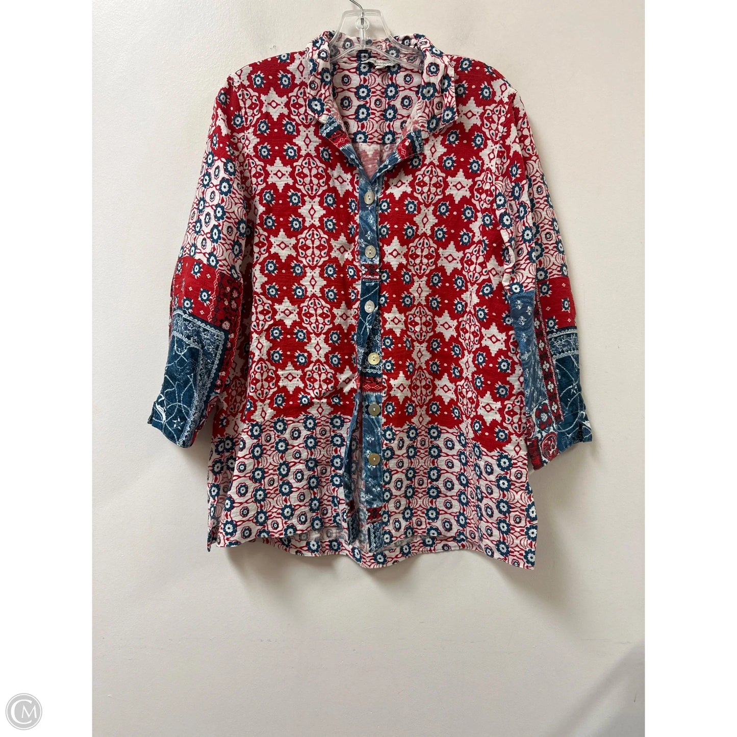Blouse Long Sleeve By John Mark In Blue & Red, Size: M