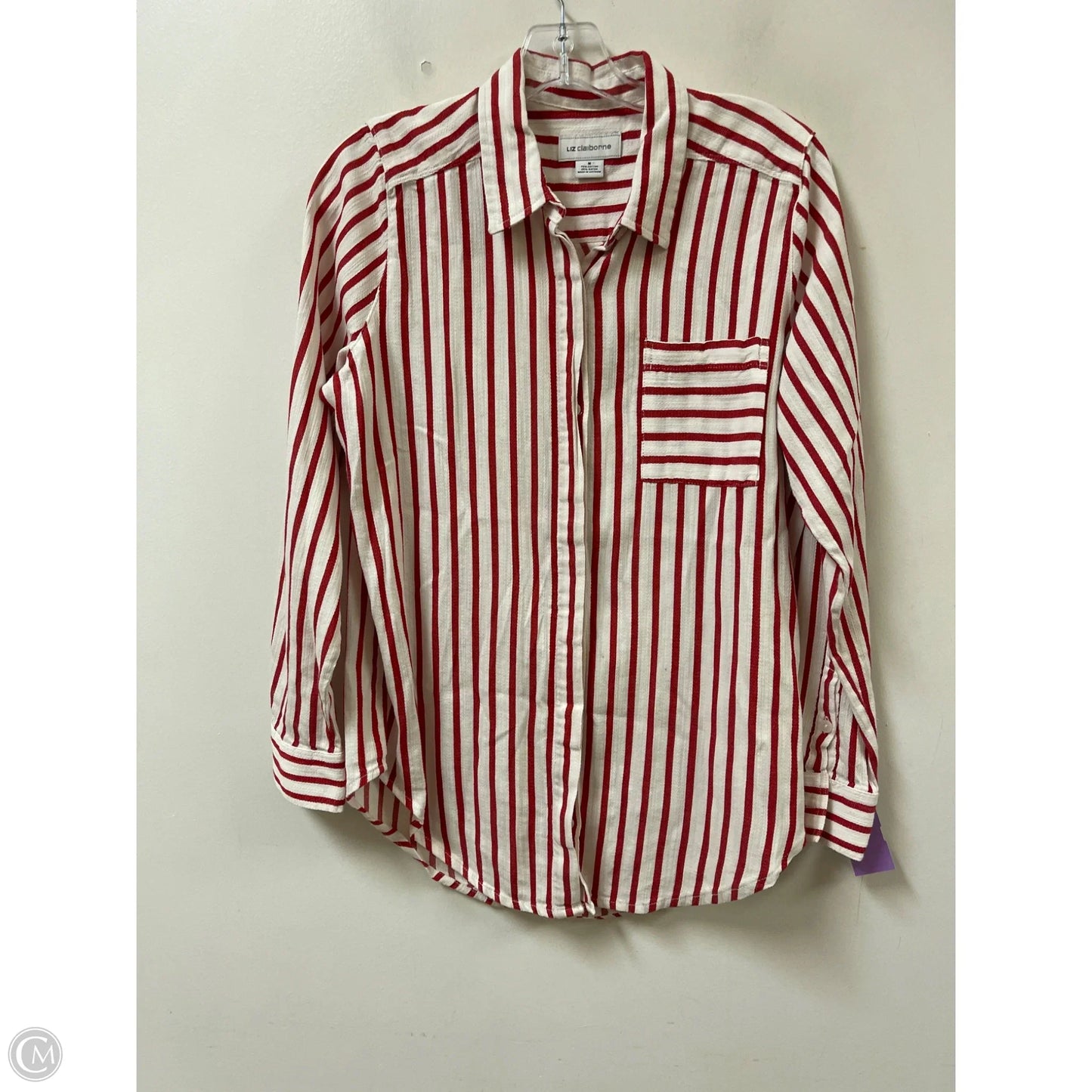 Top Long Sleeve By Liz Claiborne In Red & White, Size: M