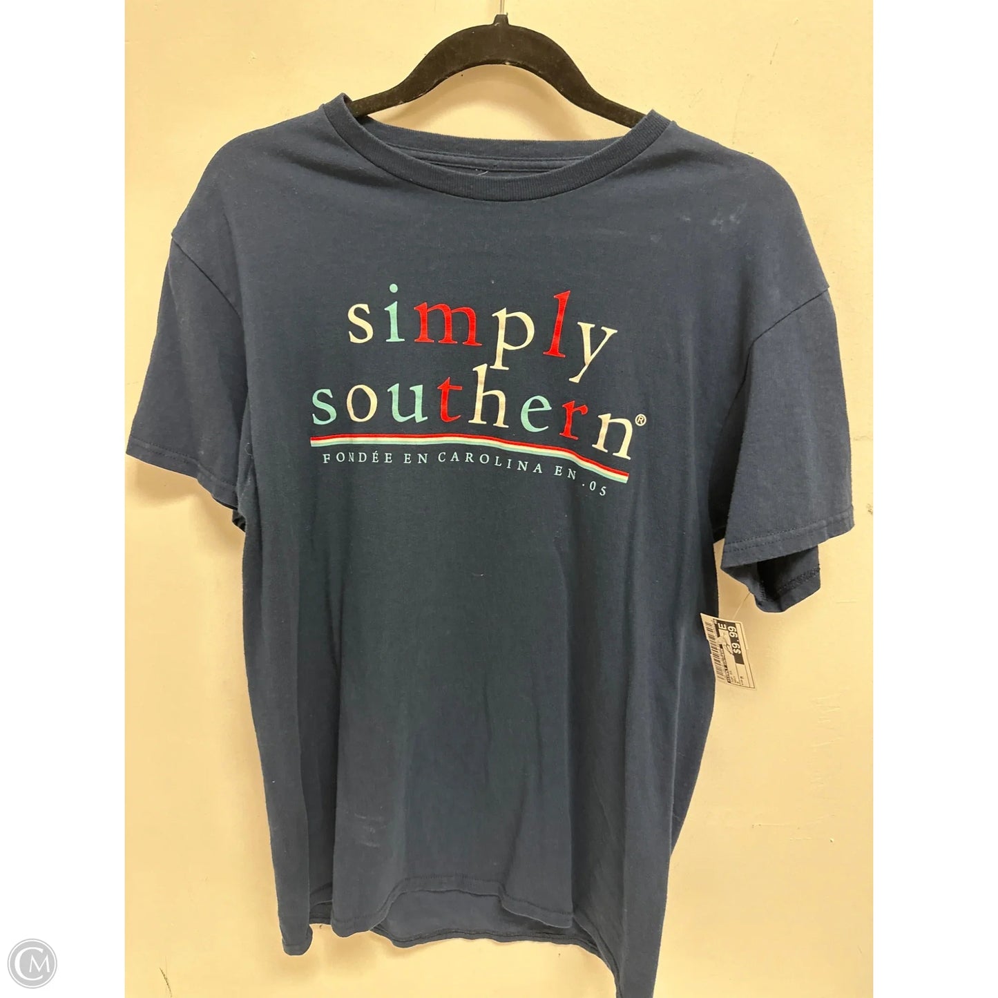 Top Short Sleeve By Simply Southern In Navy, Size: M