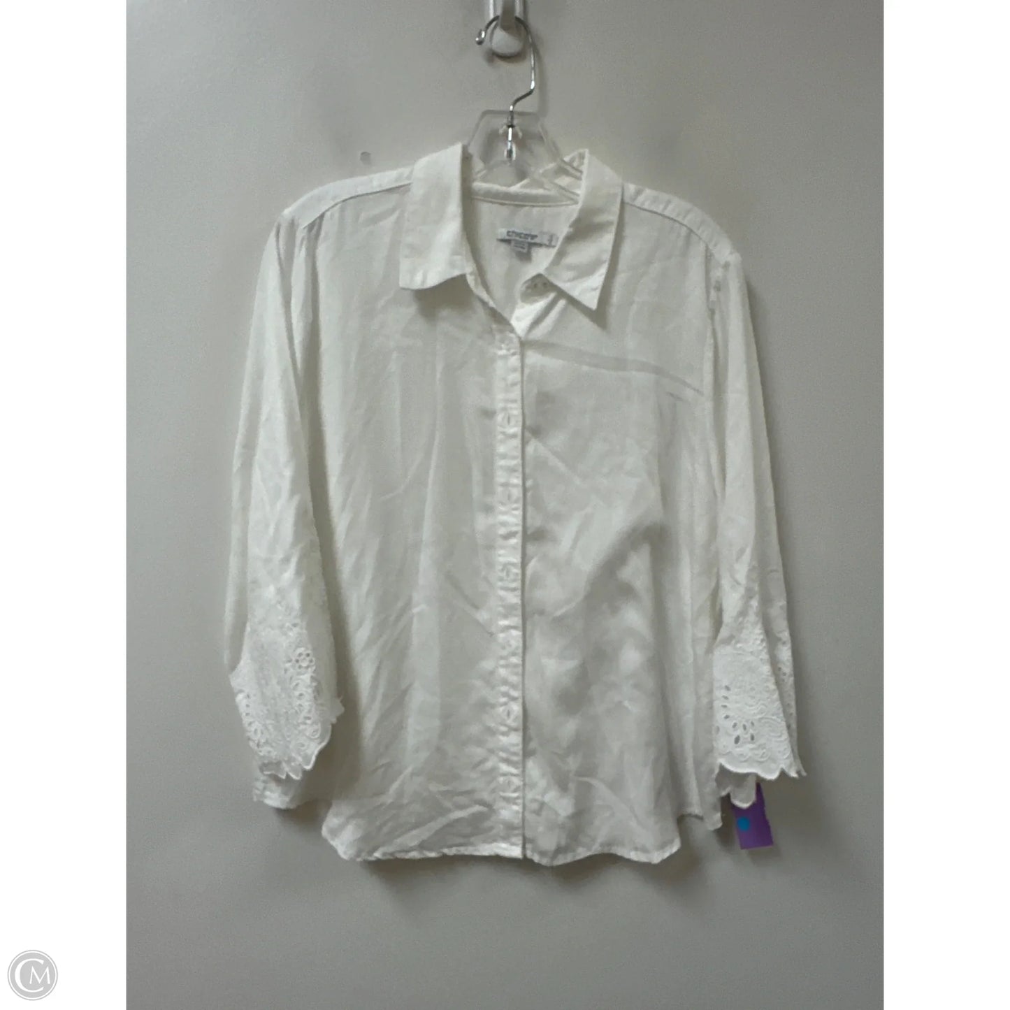 Blouse Long Sleeve By Chicos In White, Size: M