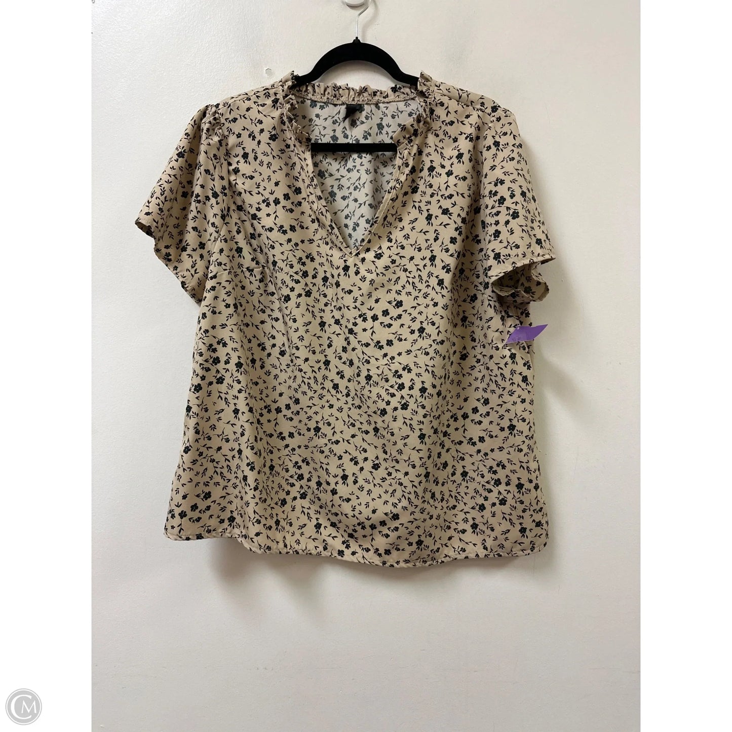 Top Short Sleeve By Emery Rose In Tan, Size: 1x