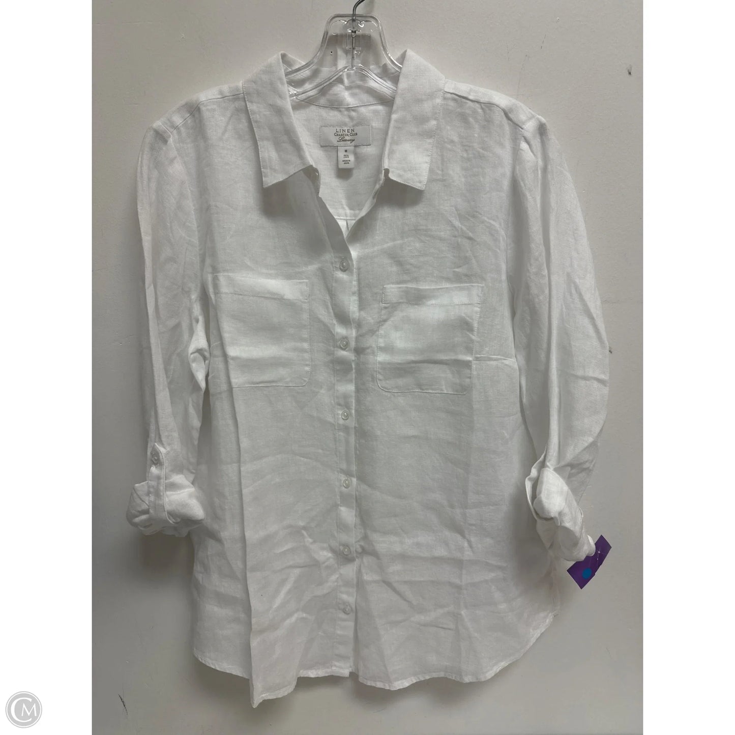 Blouse Long Sleeve By Charter Club In White, Size: M