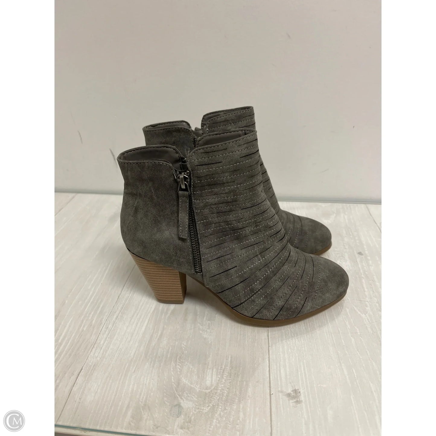 Boots Ankle Heels By Just Fab In Grey, Size: 9