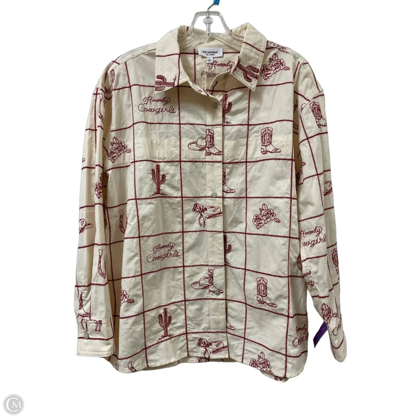 Blouse Long Sleeve By Ee Some In Cream, Size: L