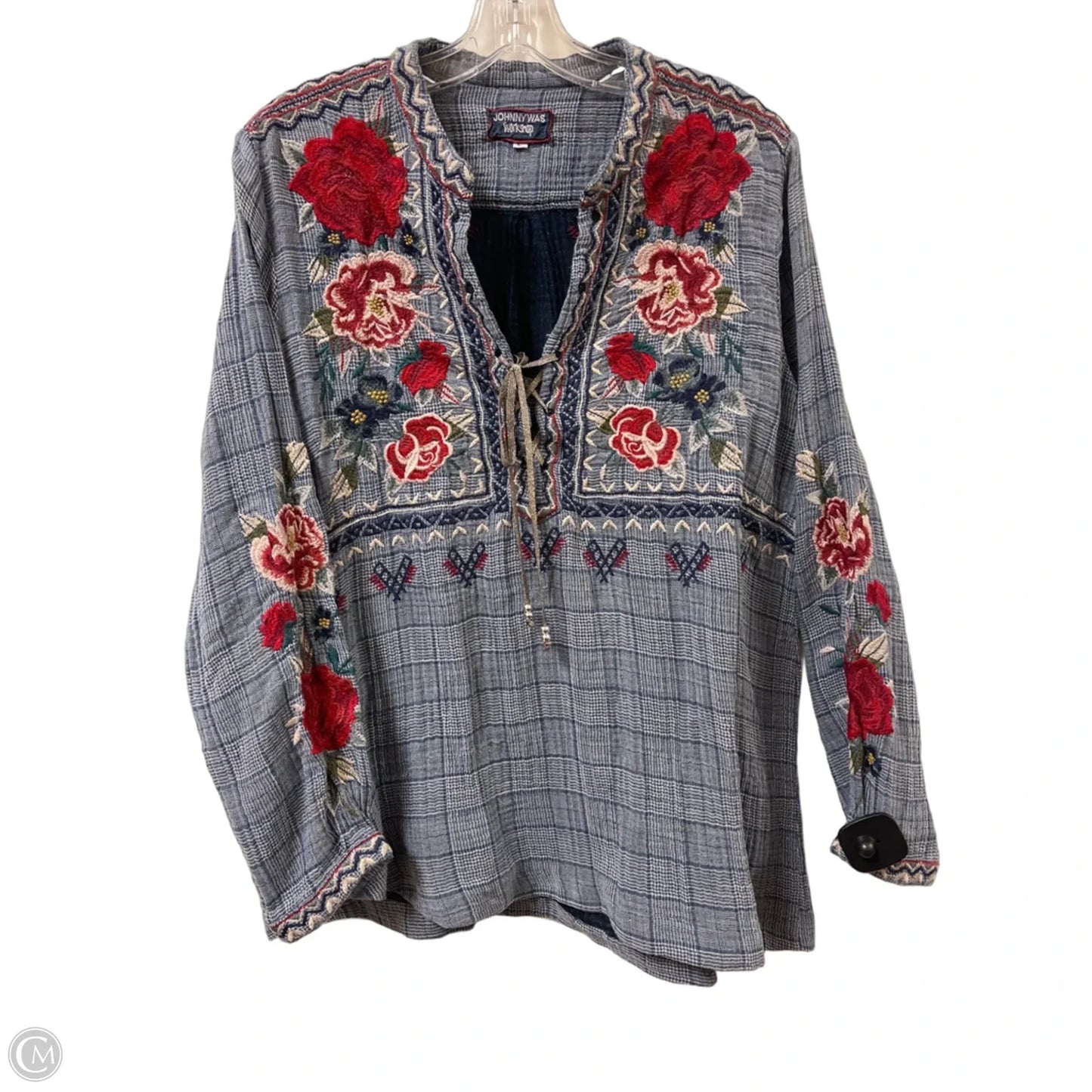 Blouse Designer By Johnny Was In Blue, Size: L