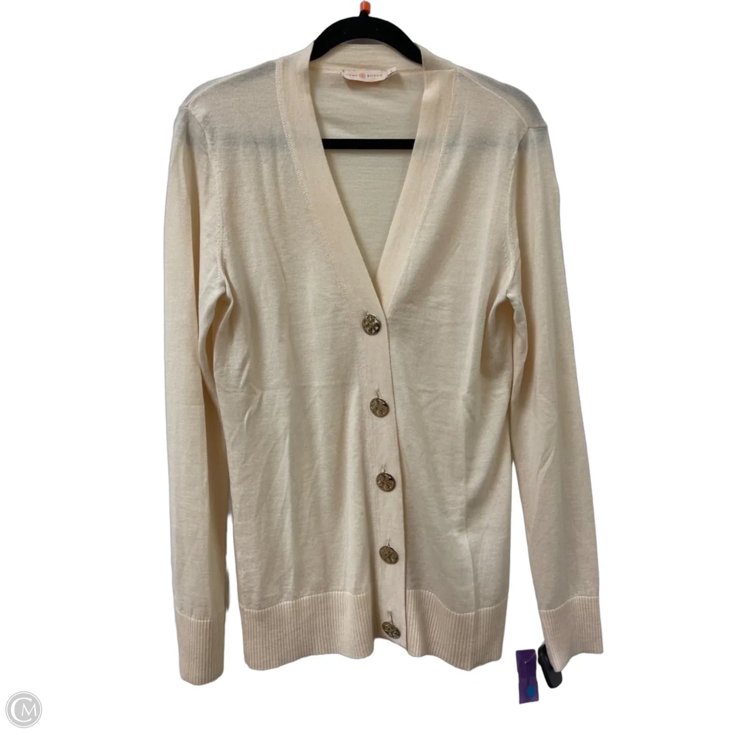 Sweater Cardigan Designer By Tory Burch In Cream, Size: M