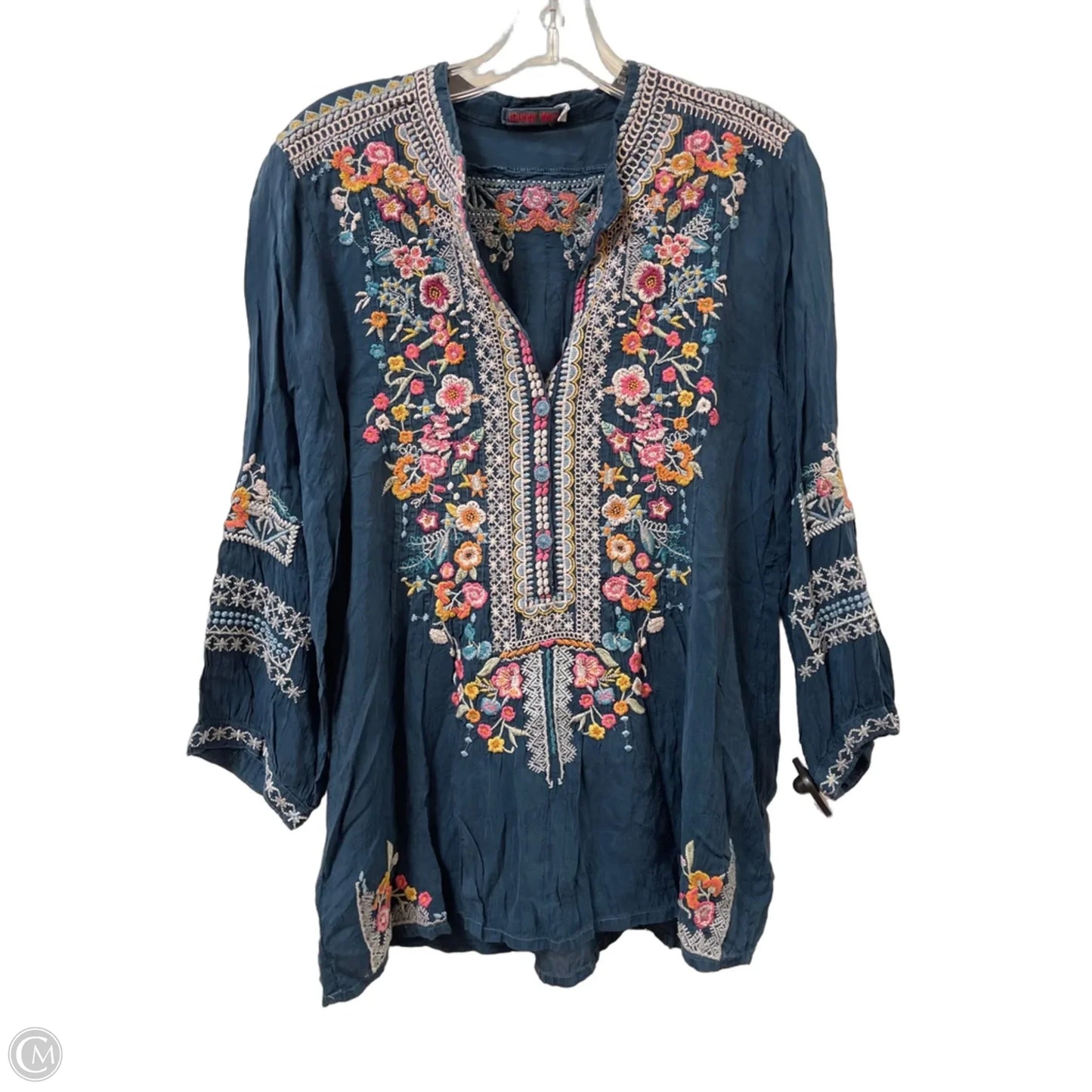 Blouse Designer By Johnny Was In Navy, Size: M