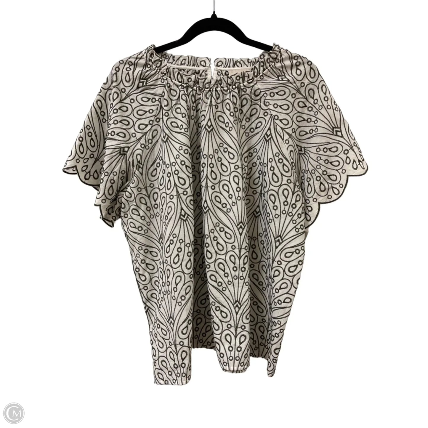 Top Short Sleeve By Loft In Green & White, Size: L