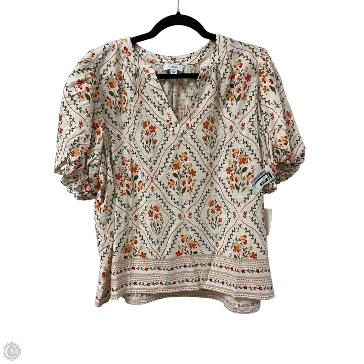 Blouse Short Sleeve By Cece In Cream, Size: L