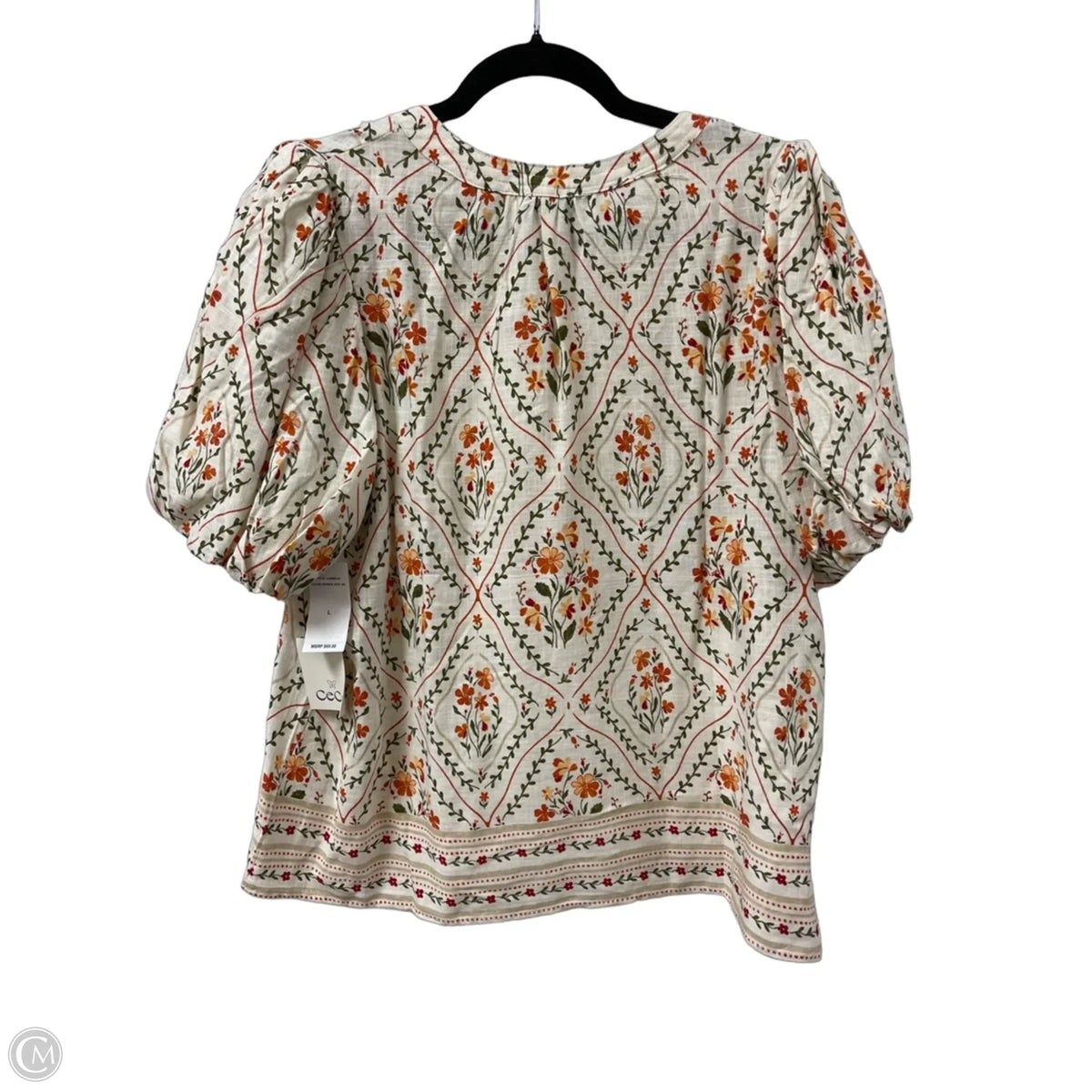 Blouse Short Sleeve By Cece In Cream, Size: L