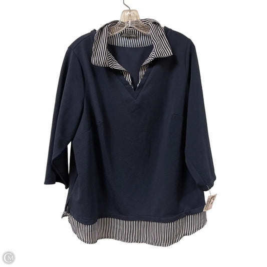 Top Long Sleeve By Adrianna Papell In Navy, Size: 2x