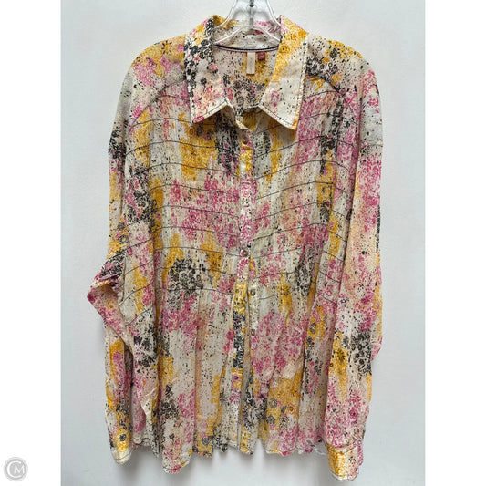 Blouse Long Sleeve By Pilcro In Pink & Yellow, Size: 1x