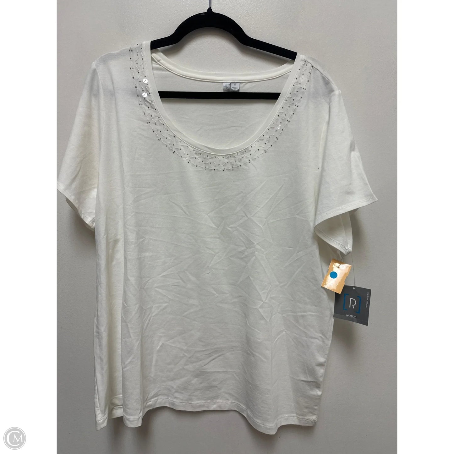 Top Short Sleeve By Relais In Cream, Size: 2x