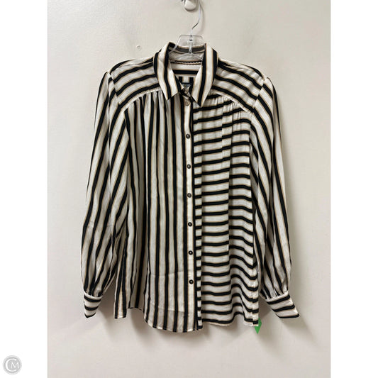 Blouse Long Sleeve By Anthropologie In Black & White, Size: Xs