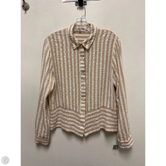 Top Long Sleeve By Jane And Delancey In Tan & White, Size: S