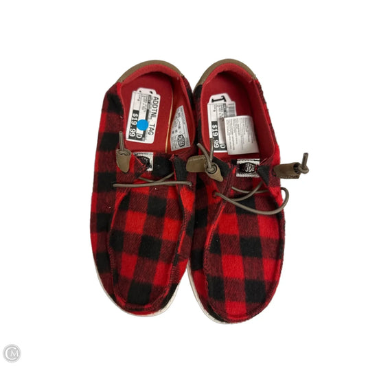 Shoes Flats By Hey Dude In Black & Red, Size: 8