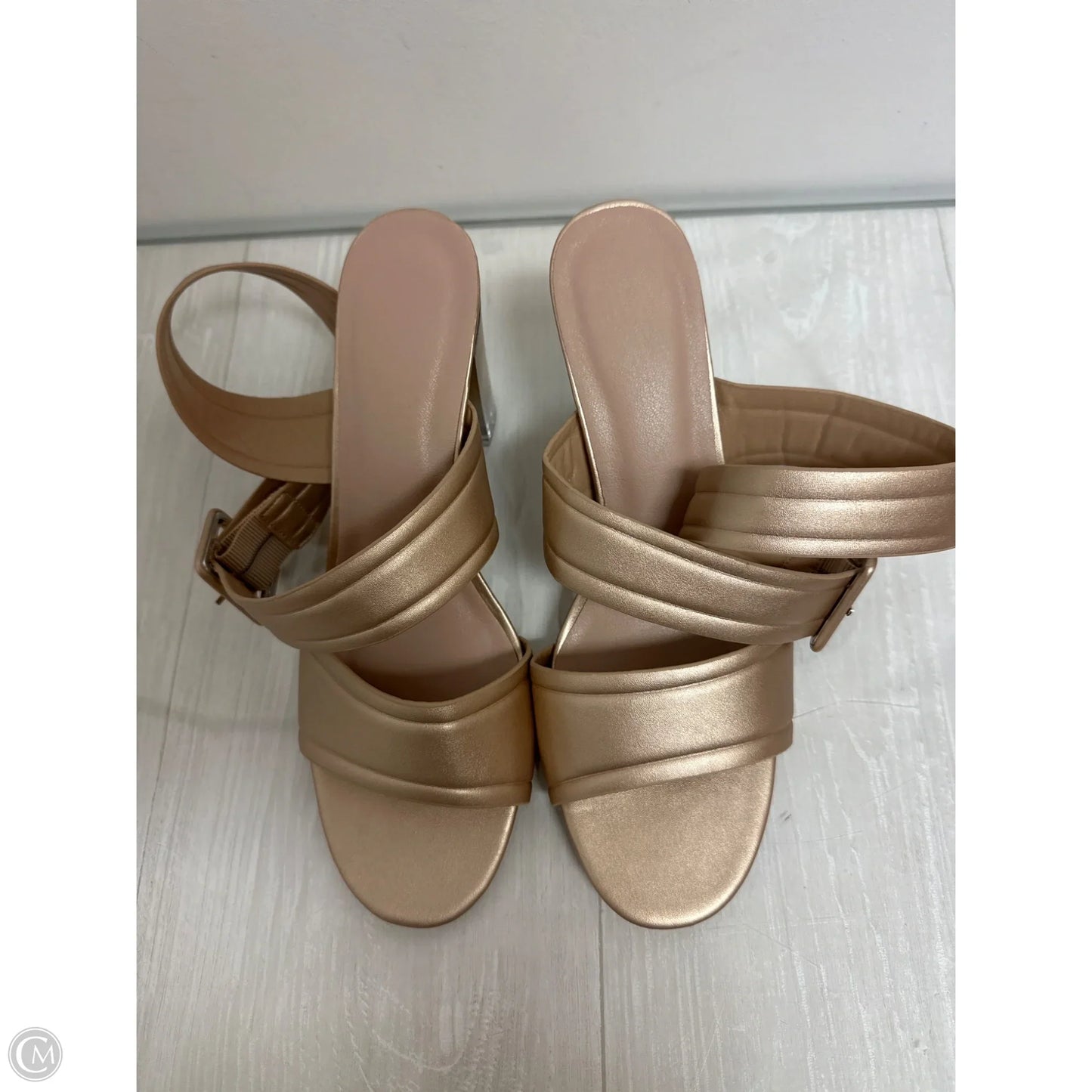 Sandals Heels Block By Clothes Mentor In Gold, Size: 9.5