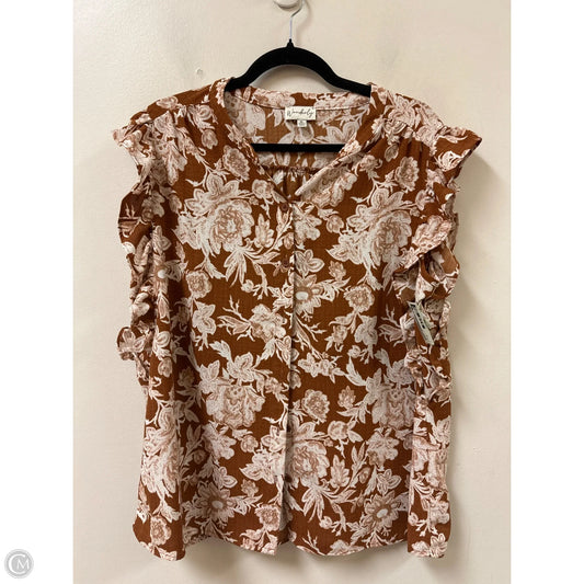 Blouse Short Sleeve By Wonderly In Brown, Size: Xl