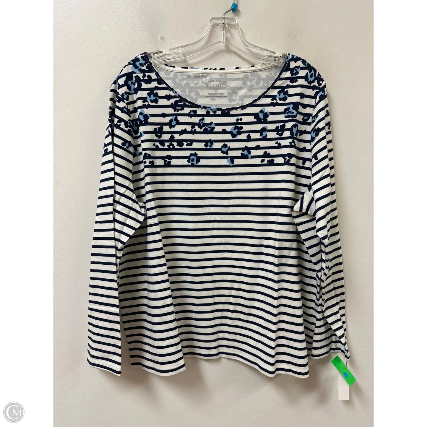Top Long Sleeve By Talbots In Blue & White, Size: 3x