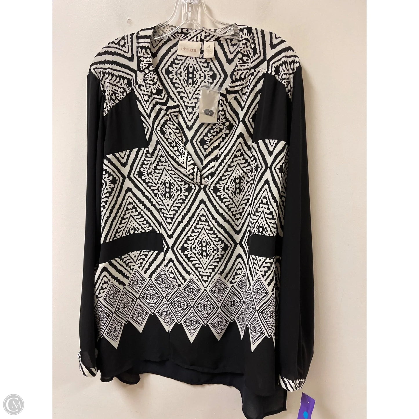 Top Long Sleeve By Chicos In Black & White, Size: 2x