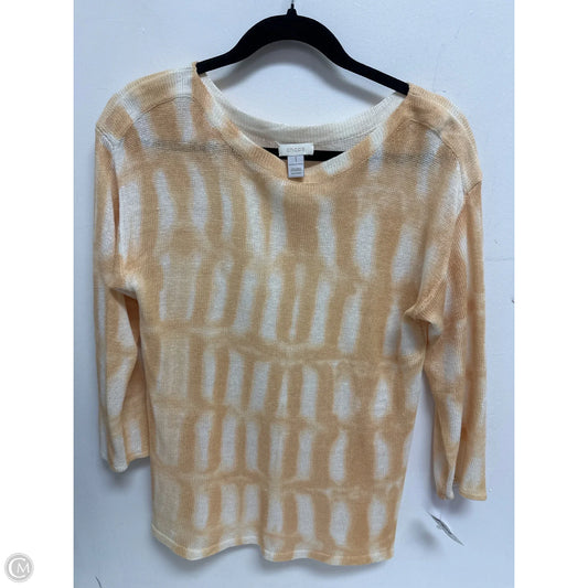 Sweater By Chicos In White & Yellow, Size: M