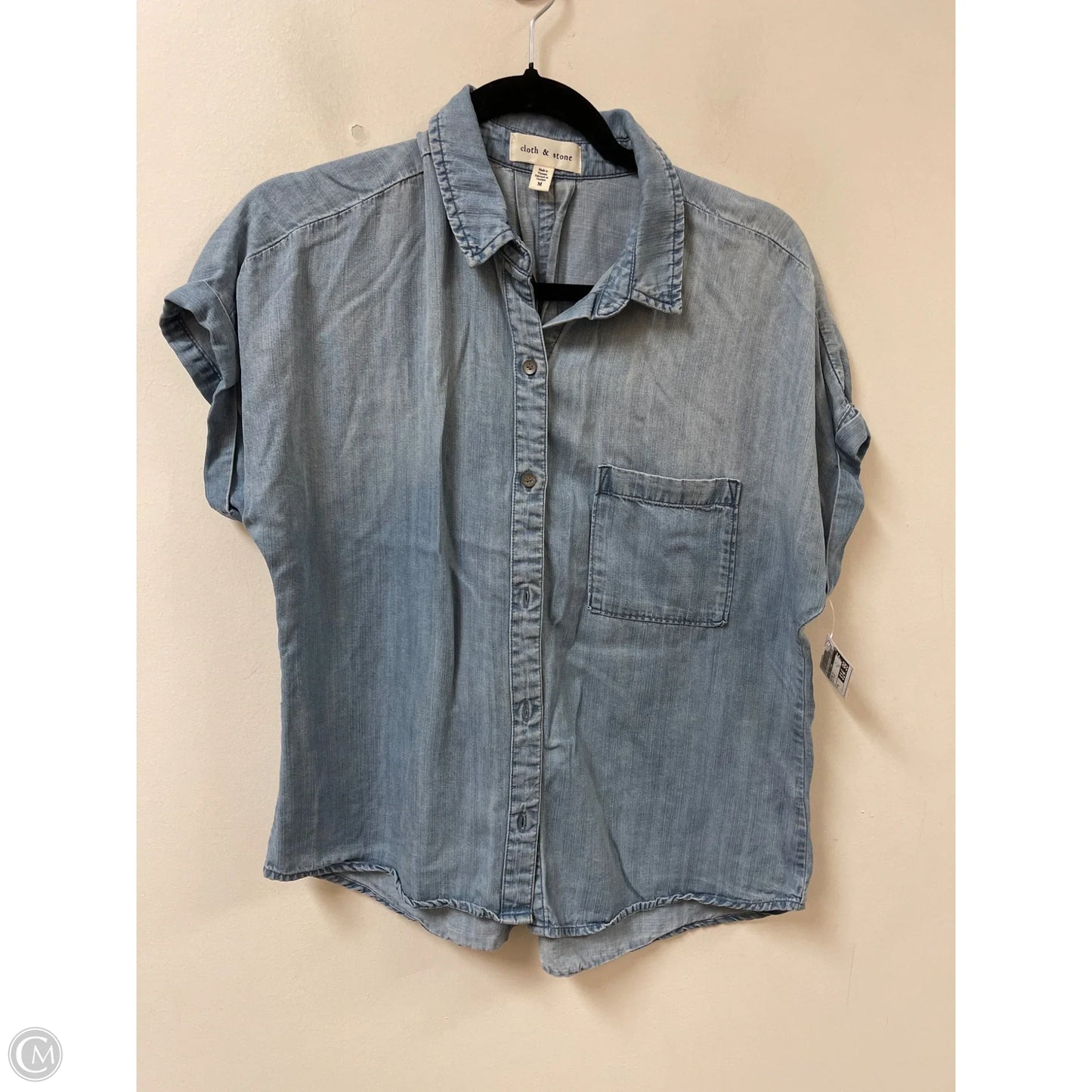 Blouse Short Sleeve By Cloth & Stone In Blue Denim, Size: M
