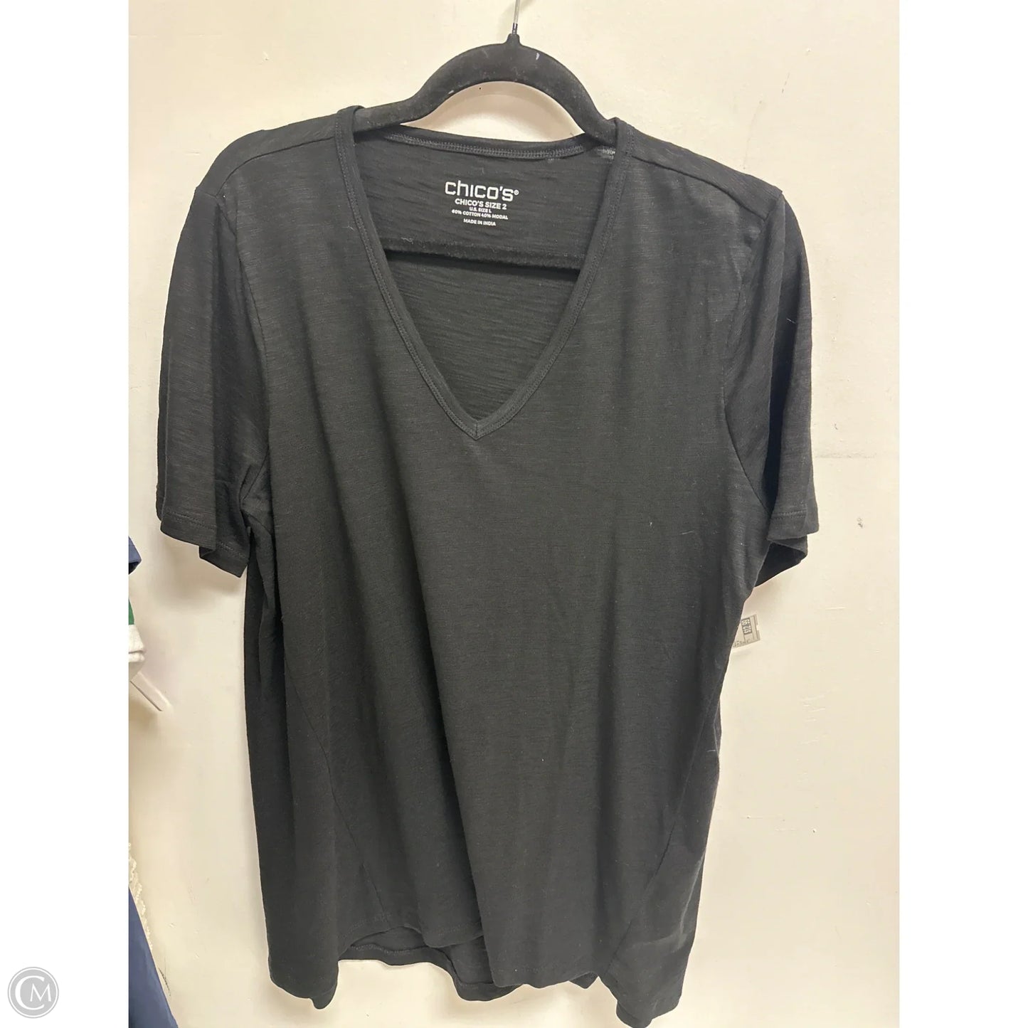 Top Short Sleeve By Chicos In Black, Size: L