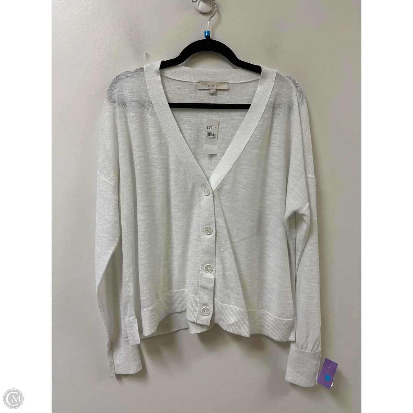Sweater Cardigan By Loft In White, Size: L