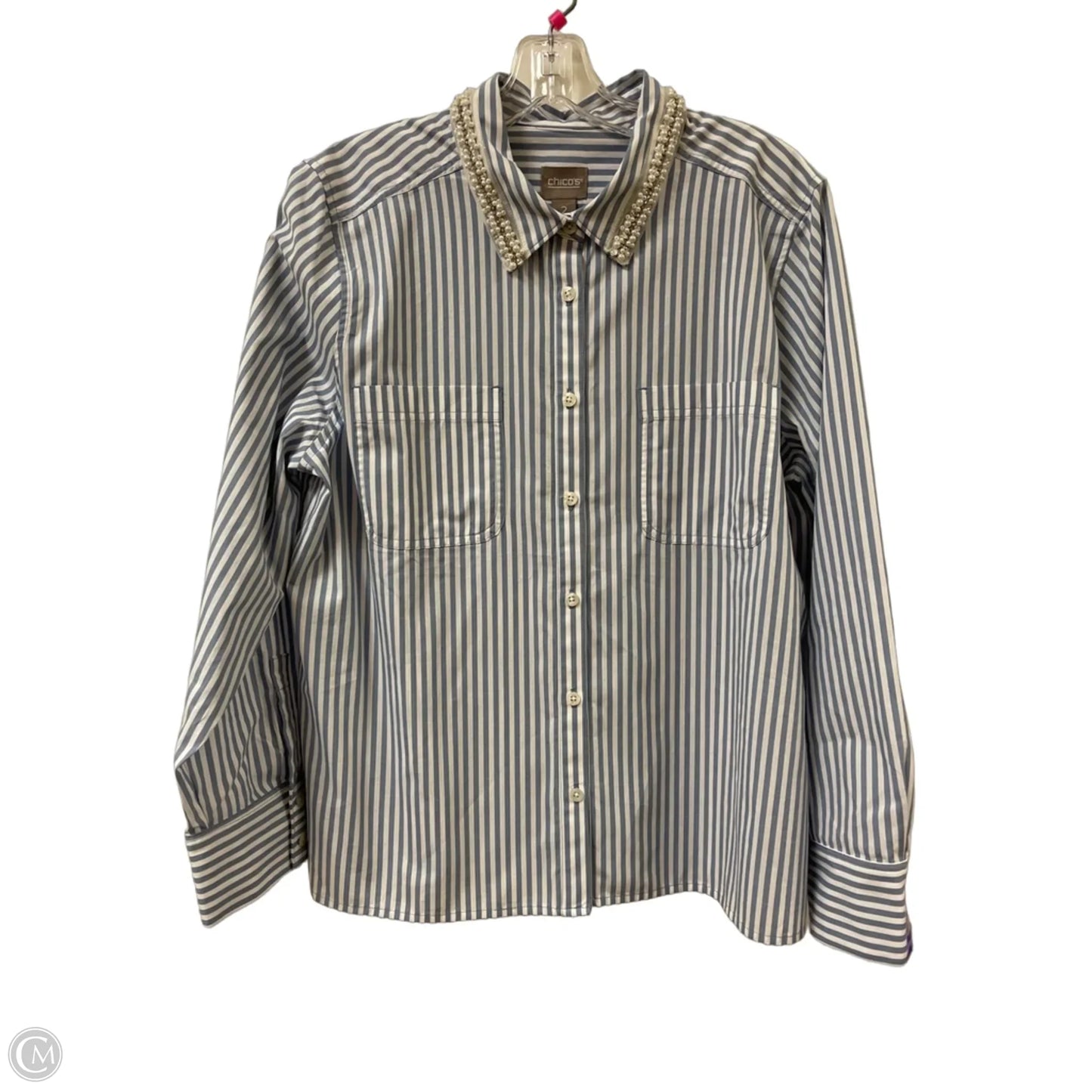Blouse Long Sleeve By Chicos In Striped Pattern, Size: L
