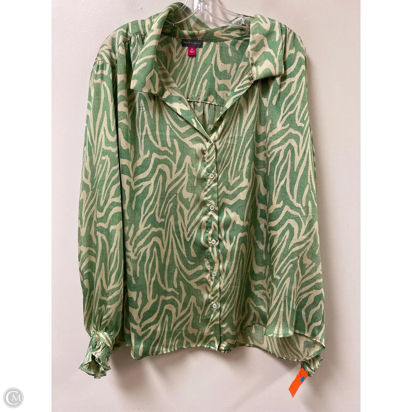 Blouse Long Sleeve By Vince Camuto In Cream & Green, Size: 3x