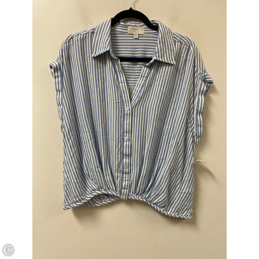Blouse Short Sleeve By Kut In Blue & White, Size: L