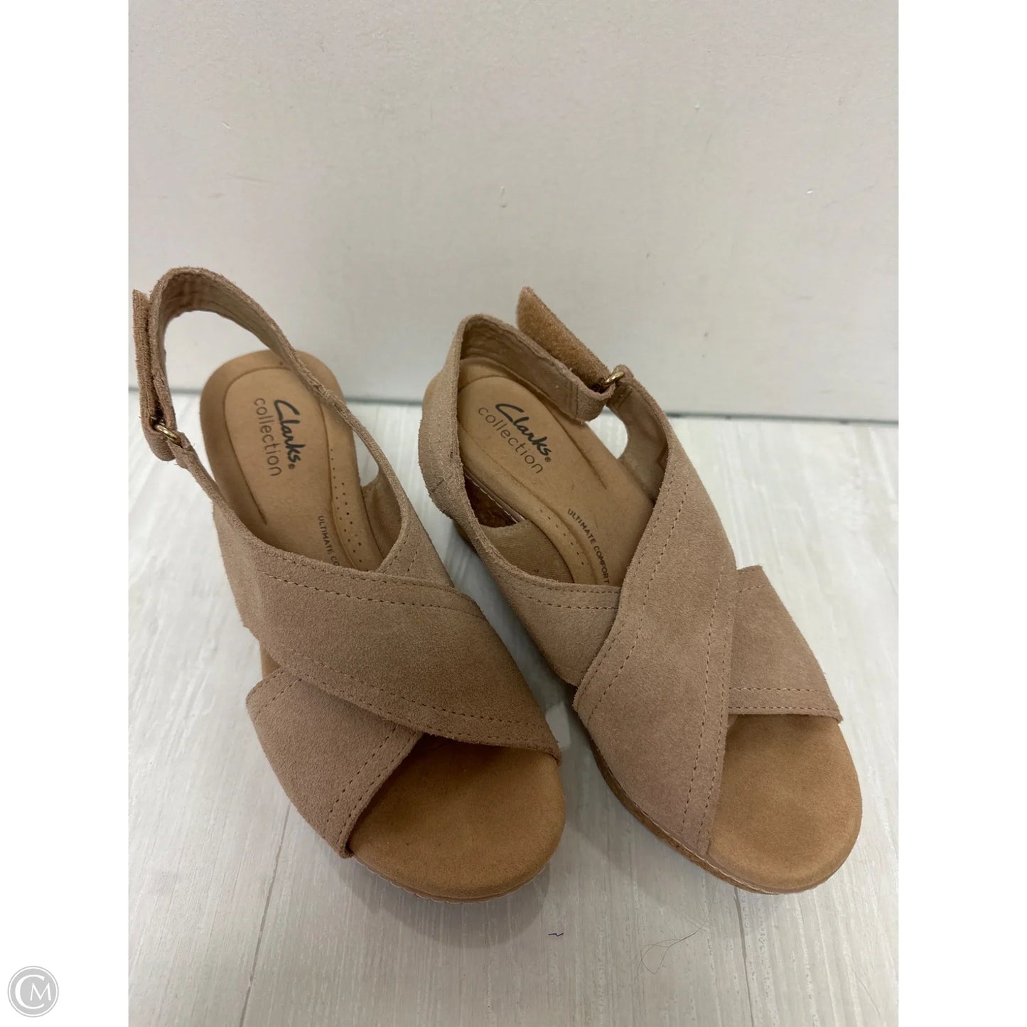 Sandals Heels Wedge By Clarks In Brown, Size: 8.5