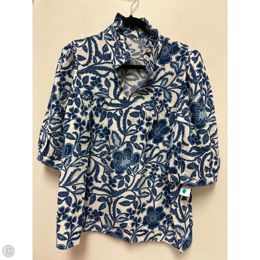 Top Short Sleeve By Clothes Mentor In Blue & White, Size: L