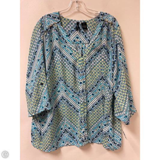 Top Long Sleeve By New Directions In Blue & Yellow, Size: 3x