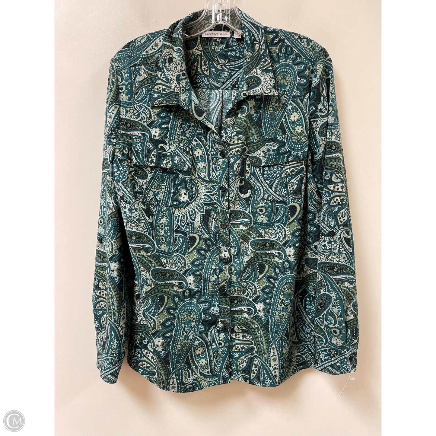 Blouse Long Sleeve By Notations In Green, Size: L