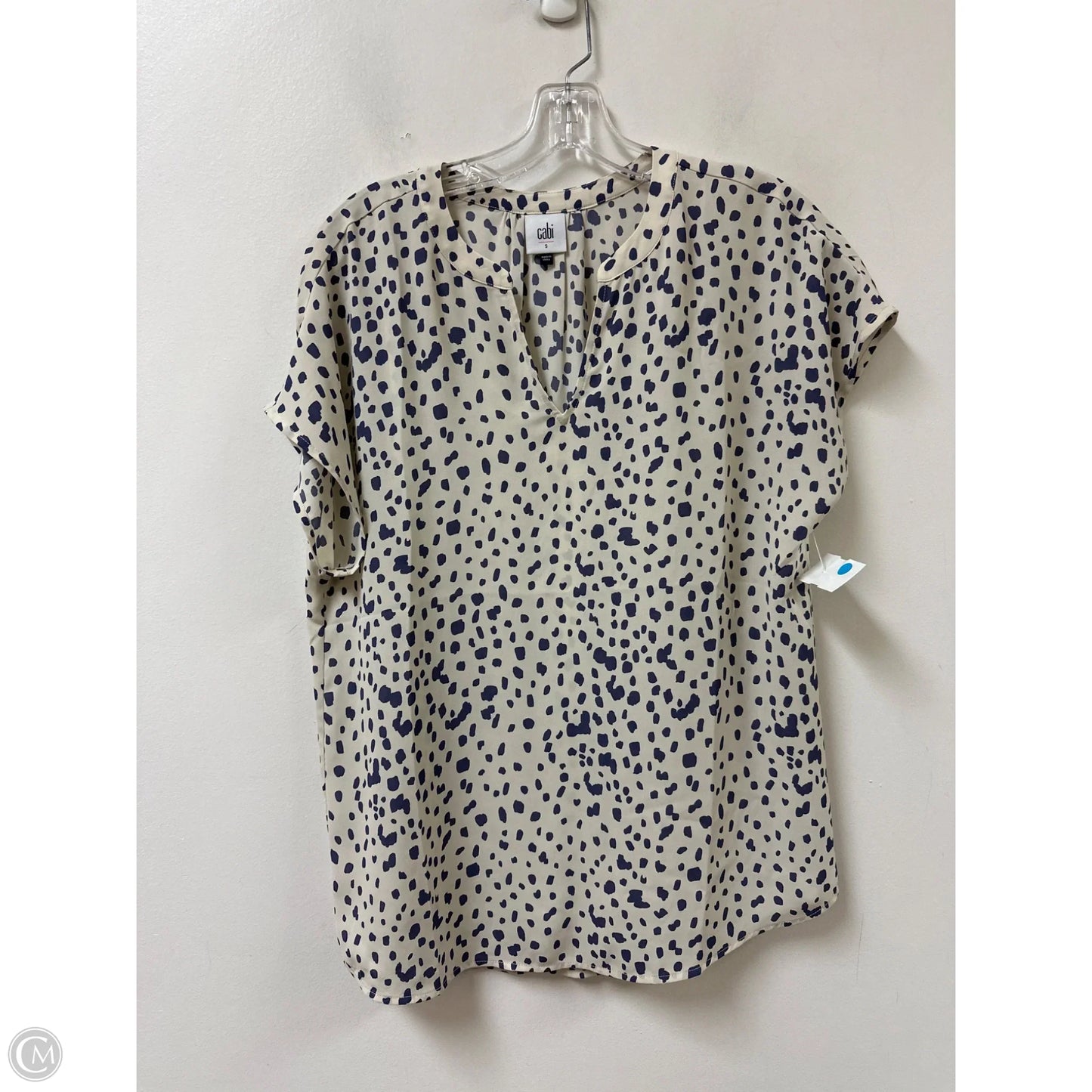 Top Short Sleeve By Cabi In Blue & Cream, Size: S