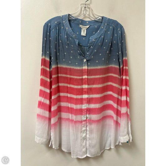 Blouse Long Sleeve By Multiples In Blue & Red & White, Size: M
