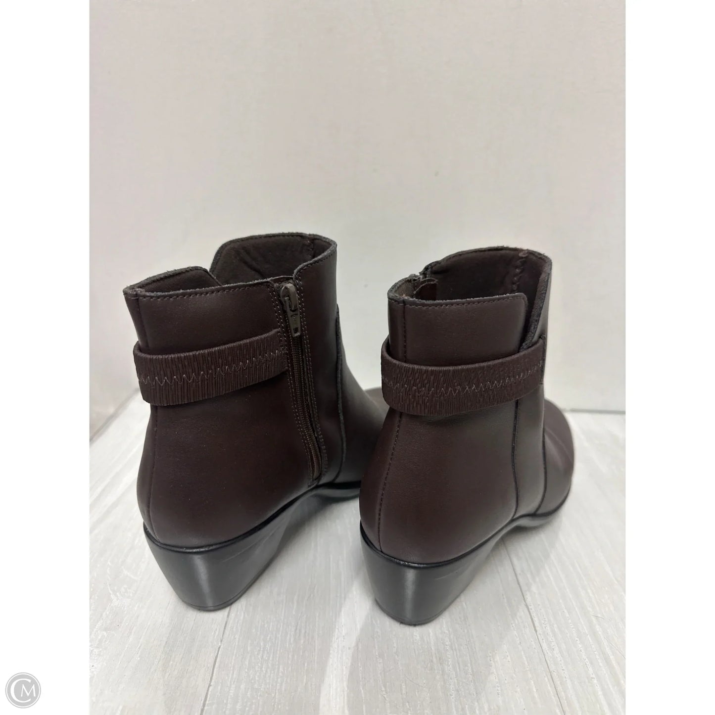 Boots Ankle Heels By Clarks In Brown, Size: 10