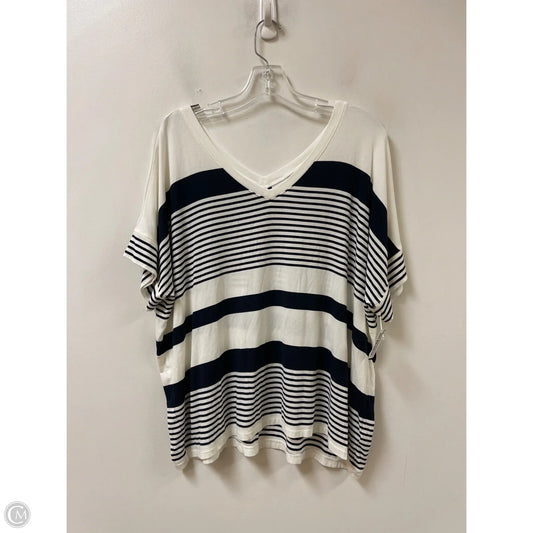 Top Short Sleeve By Cabi In Blue & White, Size: M