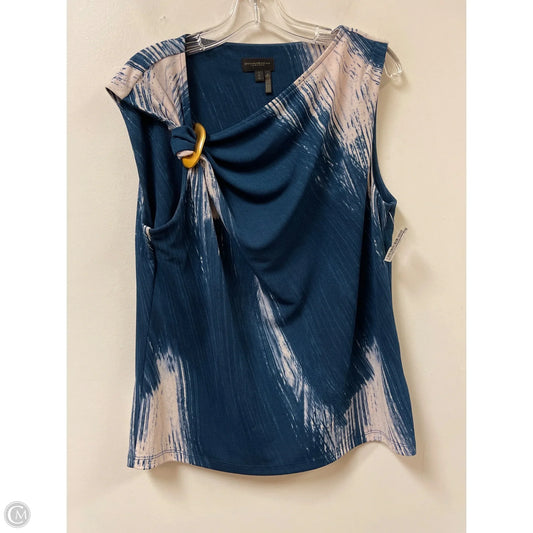 Top Sleeveless By Donna Karan In Blue & White, Size: L