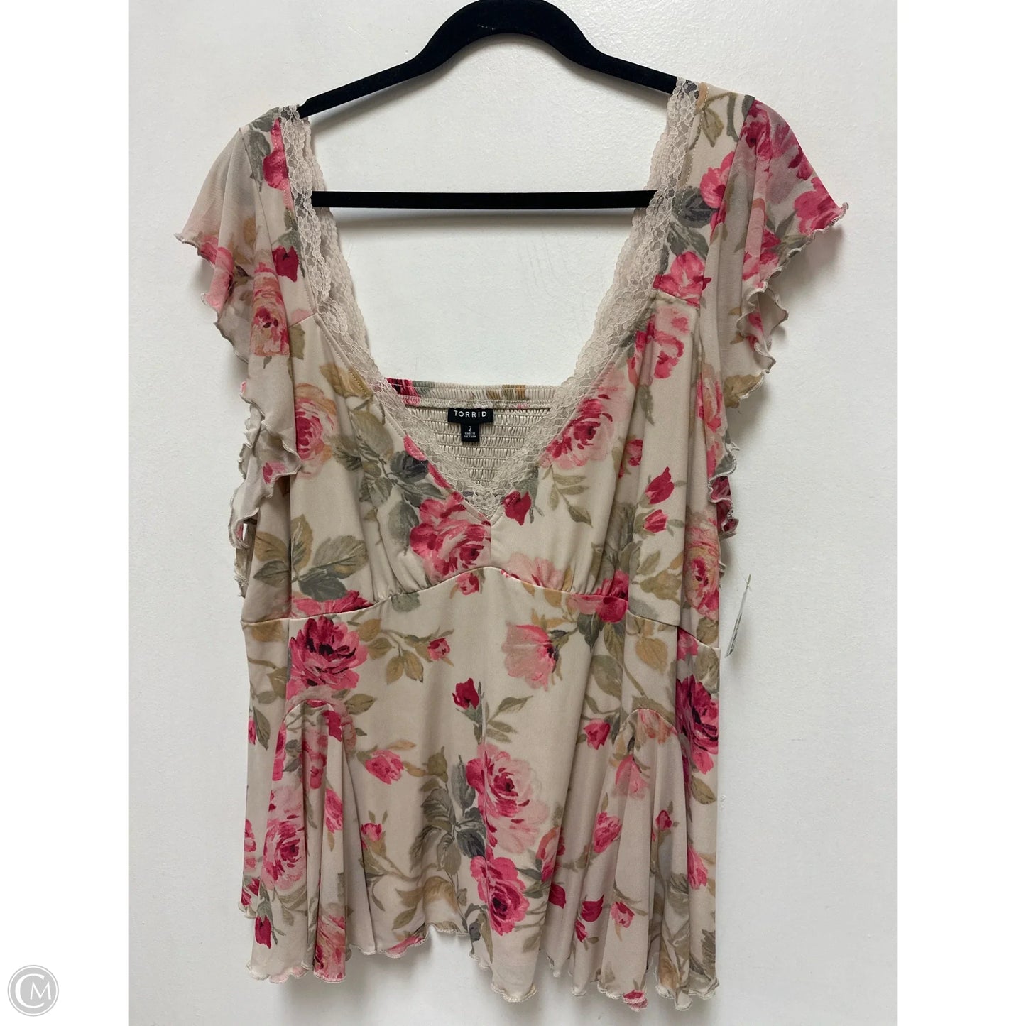 Top Sleeveless By Torrid In Cream & Pink, Size: 2x