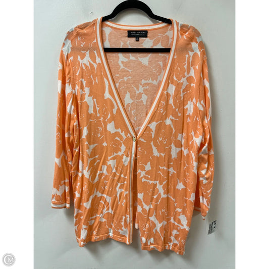 Sweater Cardigan By Jones New York In Orange & White, Size: 3x