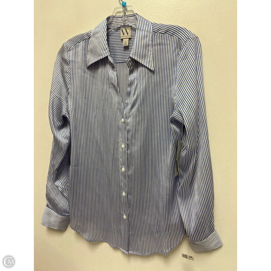 Blouse Long Sleeve By Worthington In Blue & White, Size: M