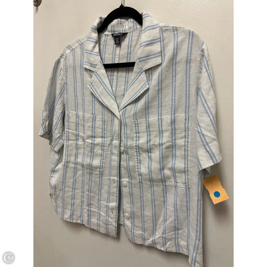 Blouse Short Sleeve By Buffalo David Bitton In Blue & White, Size: M